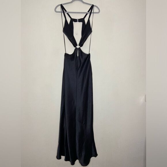 Bec & Bridge Felix Satin Maxi Black Dress Cut Out Size 4 - Picture 9 of 12